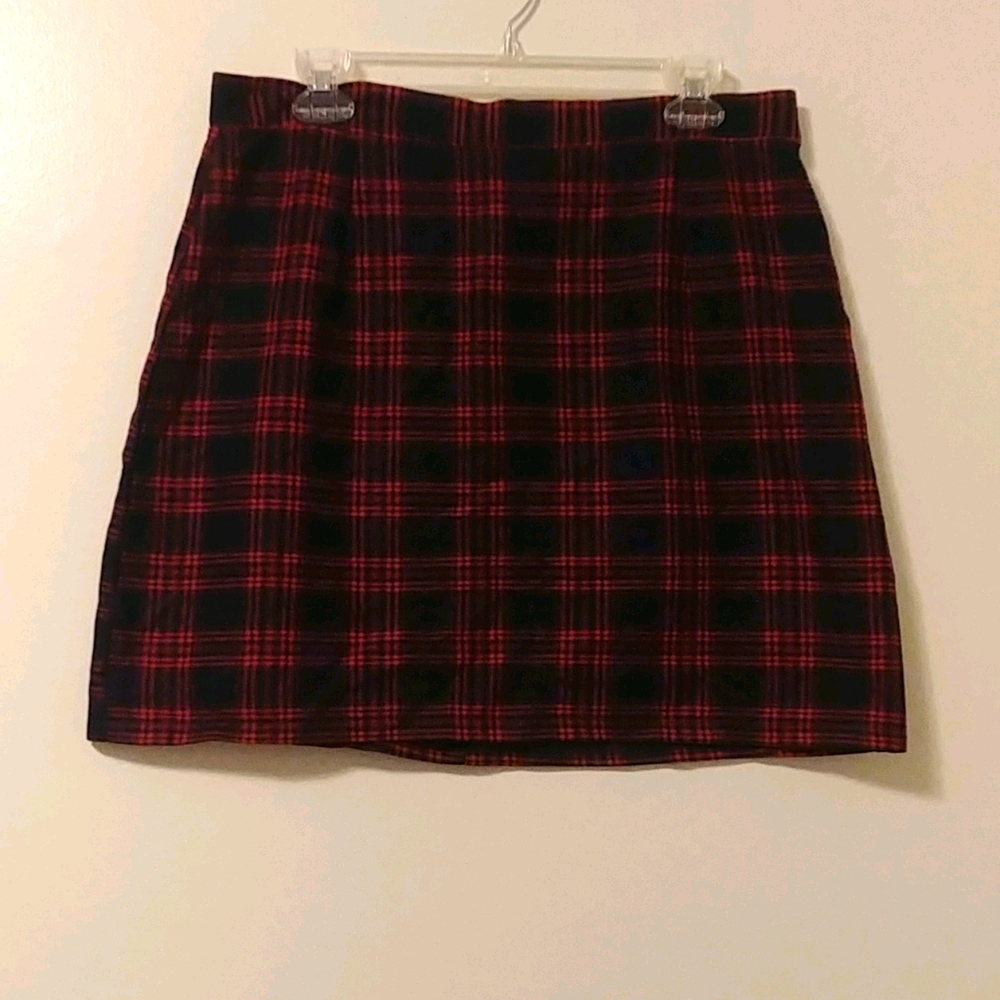 Preppy Black and Red Plaid Mini Pencil Skirt US XL